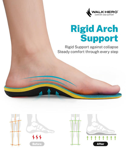 WalkHero Schwere Lasten Schmerzlindernde Einlegesohlen, 100+ kg Hohe Fußgewölbeunterstützung Orthotics Einlagen für Plantarfasziitis, Plattfüße, Pronation und Fersenschmerzen (Herren 40-42 | Damen 42-43, Korallen-Grün)