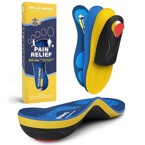 WalkHero Heavy Duty Orthotics Einlagen - 220+ lbs Plantarfasziitis Hohe Bogenstütze Einlegesohlen - Flache Füße Orthopädische Einlagen für Stehen den ganzen Tag (Herren 14-14.5, Gletscherblau)