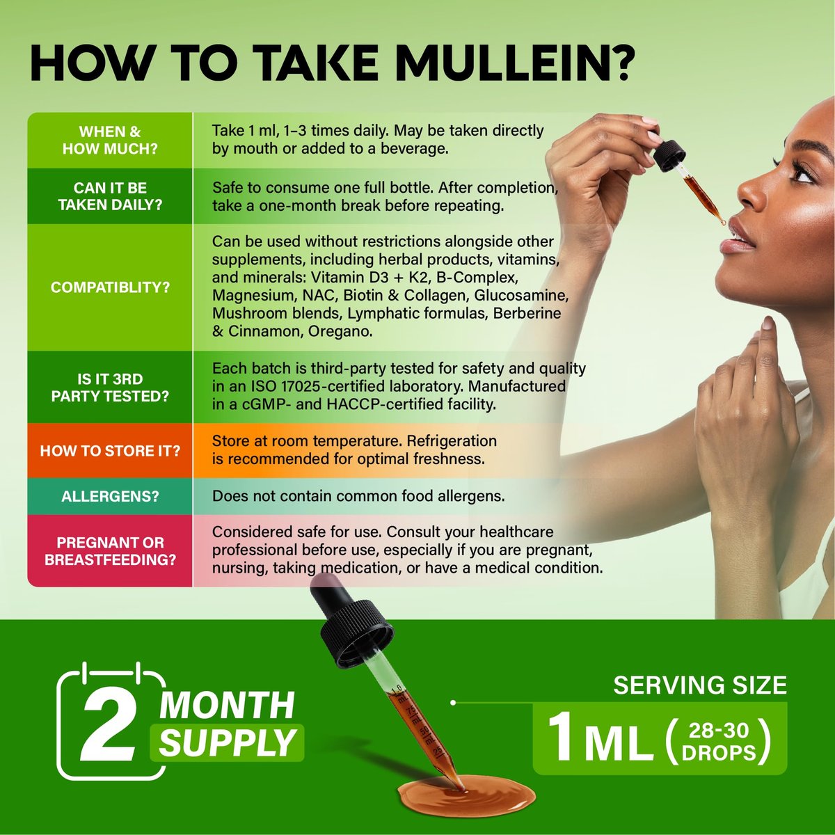 Mullein Drops für die Lunge - USDA Bio Flüssig - Mullein Blattextrakt für Frauen & Männer - Lungen- & Bronchialreinigung für Raucher - Unterstützung der Atemwegsgesundheit - als Tinktur, Tee, Pillen - 60 ml