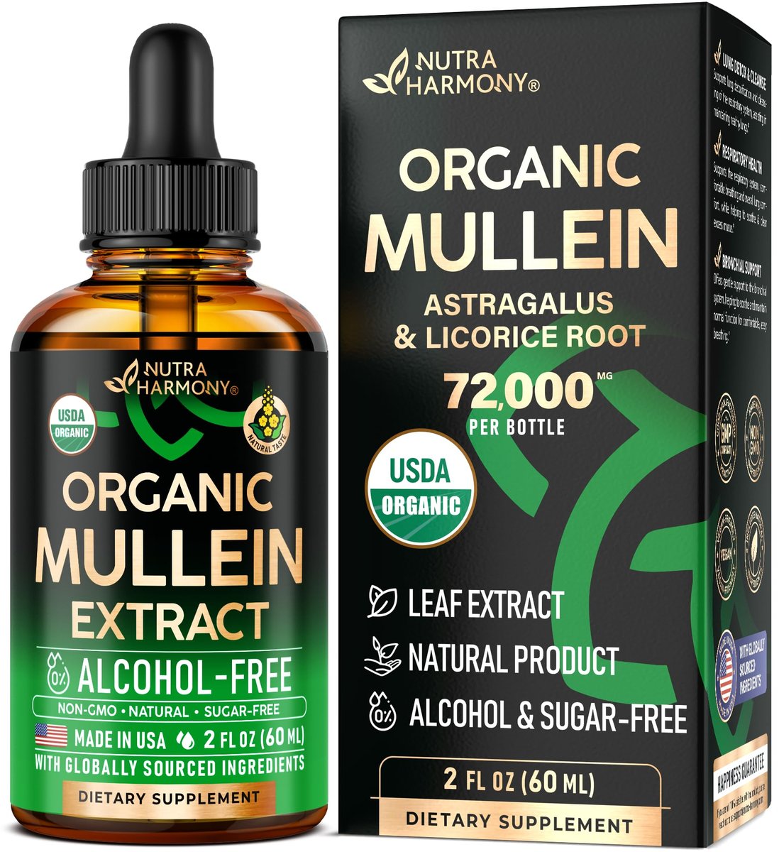 Mullein Drops für die Lunge - USDA Bio Flüssig - Mullein Blattextrakt für Frauen & Männer - Lungen- & Bronchialreinigung für Raucher - Unterstützung der Atemwegsgesundheit - als Tinktur, Tee, Pillen - 60 ml