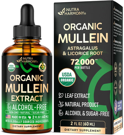 Mullein Drops für die Lunge - USDA Bio Flüssig - Mullein Blattextrakt für Frauen & Männer - Lungen- & Bronchialreinigung für Raucher - Unterstützung der Atemwegsgesundheit - als Tinktur, Tee, Pillen - 60 ml