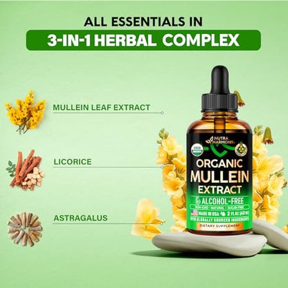 Mullein Drops für die Lunge - USDA Bio Flüssig - Mullein Blattextrakt für Frauen & Männer - Lungen- & Bronchialreinigung für Raucher - Unterstützung der Atemwegsgesundheit - als Tinktur, Tee, Pillen - 60 ml