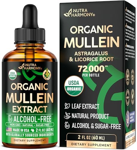 Mullein Drops für die Lunge - USDA Bio Flüssig - Mullein Blattextrakt für Frauen & Männer - Lungen- & Bronchialreinigung für Raucher - Unterstützung der Atemwegsgesundheit - als Tinktur, Tee, Pillen - 60 ml