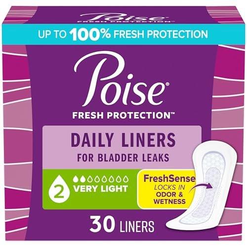 Poise Daily Liners – Inkontinenz Slipeinlagen bei Blasenschwäche, 2 Tropfen sehr leichte Saugstärke, Normalgröße, 30 Stück, Verpackung kann variieren