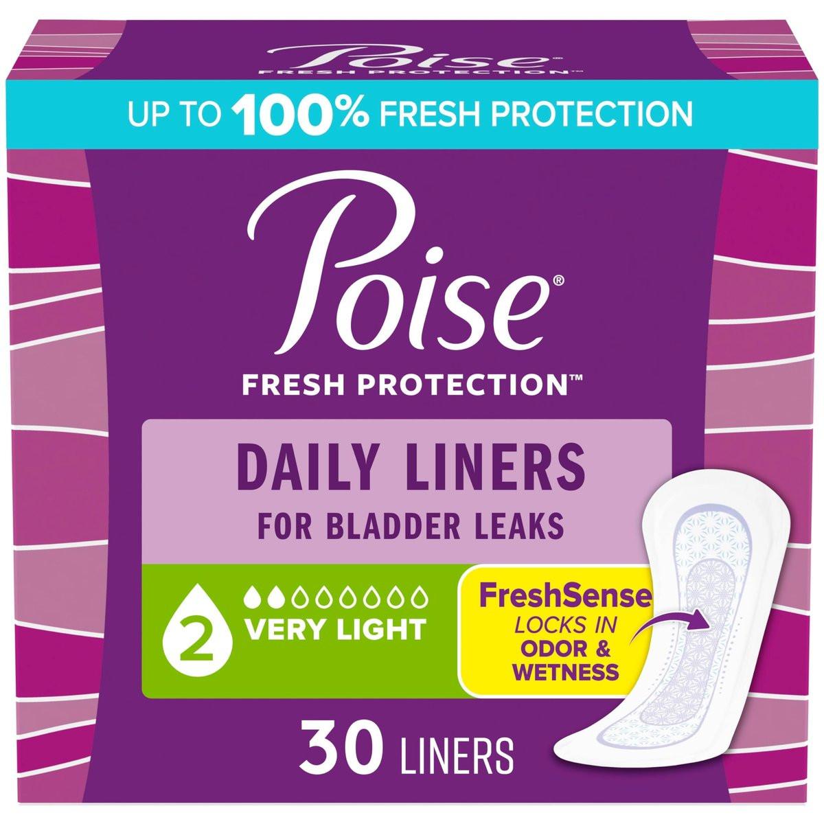 Poise Daily Liners – Inkontinenz Slipeinlagen bei Blasenschwäche, 2 Tropfen sehr leichte Saugstärke, Normalgröße, 30 Stück, Verpackung kann variieren