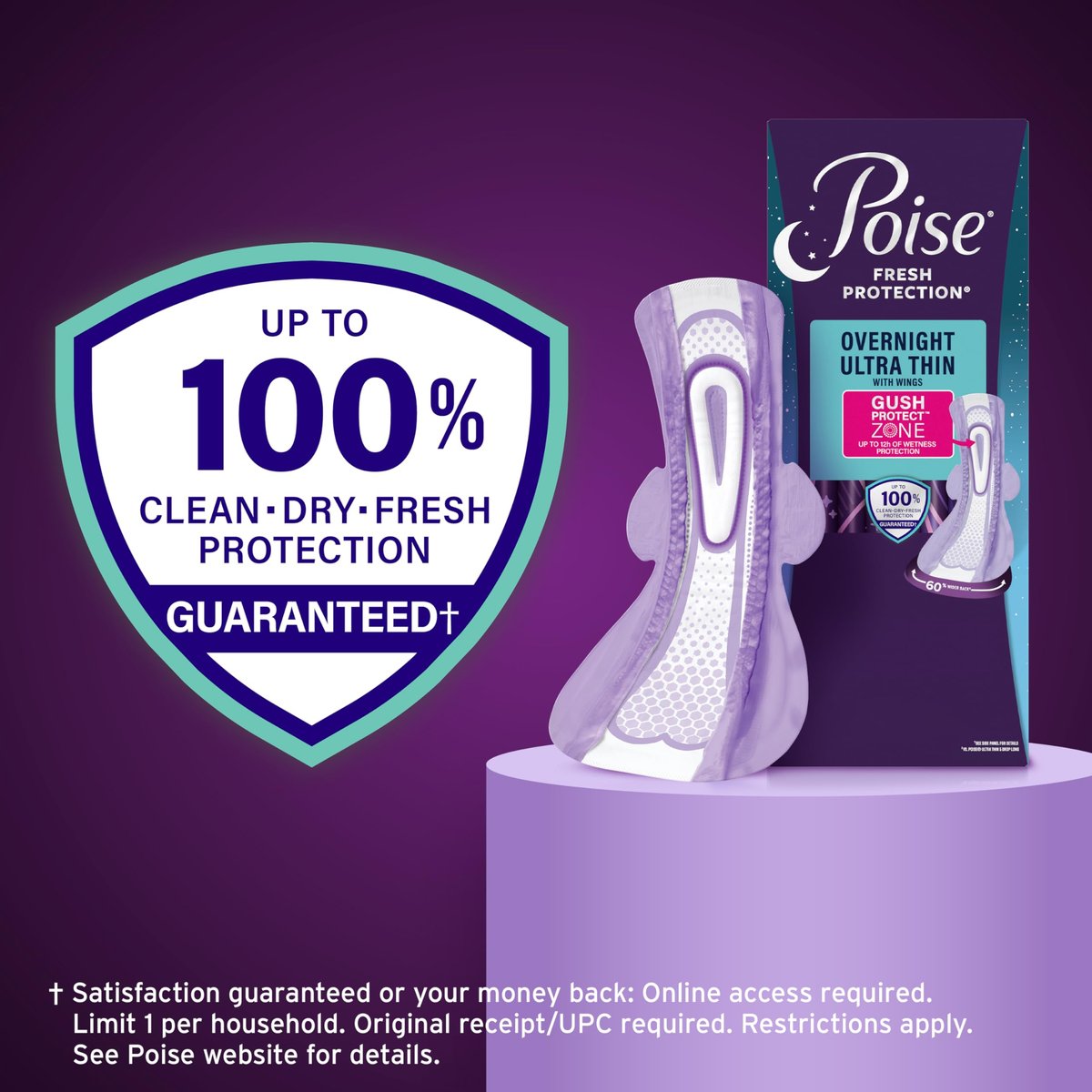 Poise Overnight Ultra Thin Inkontinenz- & Wochenbett-Einlagen mit Flügeln bei Blasenschwäche, 8 Tropfen Extra Saugfähig, Lange Länge, 20 Stück