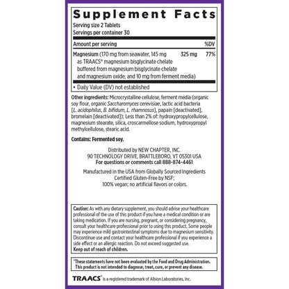 New Chapter Magnesium Complex 325 mg | mit Magnesiumglycinat & Meeres-Magnesium für Herz, Knochen, Nerven, Muskeln & Zellenergie | 60 Tabletten | 100 % vegan