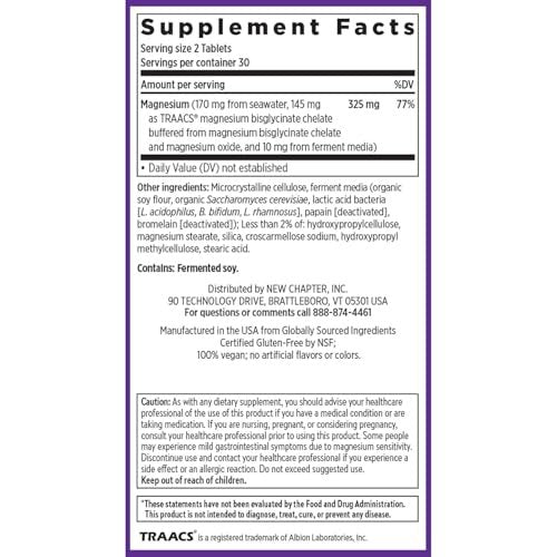 New Chapter Magnesium Complex 325 mg | mit Magnesiumglycinat & Meeres-Magnesium für Herz, Knochen, Nerven, Muskeln & Zellenergie | 60 Tabletten | 100 % vegan
