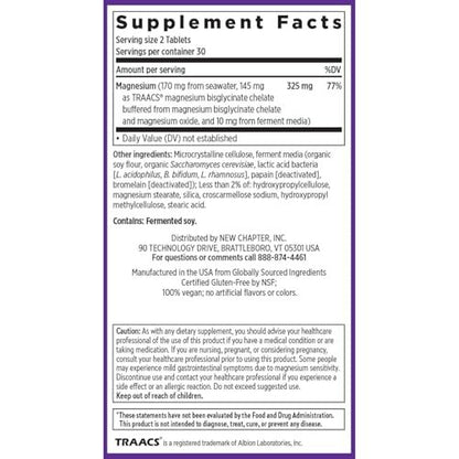 New Chapter Magnesium Complex 325 mg | mit Magnesiumglycinat & Meeres-Magnesium für Herz, Knochen, Nerven, Muskeln & Zellenergie | 60 Tabletten | 100 % vegan