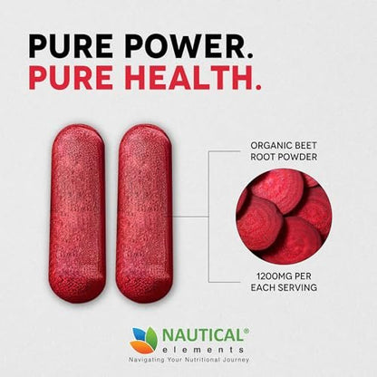 Rote Bete Kapseln - 1200 mg pro Portion - 60 Kapseln - Rote Bete Pulver unterstützt Blutdruck, sportliche Leistung, Verdauung, Immunsystem (rein, nicht gentechnisch verändert & glutenfrei)