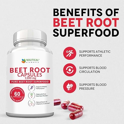 Rote Bete Kapseln - 1200 mg pro Portion - 60 Kapseln - Rote Bete Pulver unterstützt Blutdruck, sportliche Leistung, Verdauung, Immunsystem (rein, nicht gentechnisch verändert & glutenfrei)