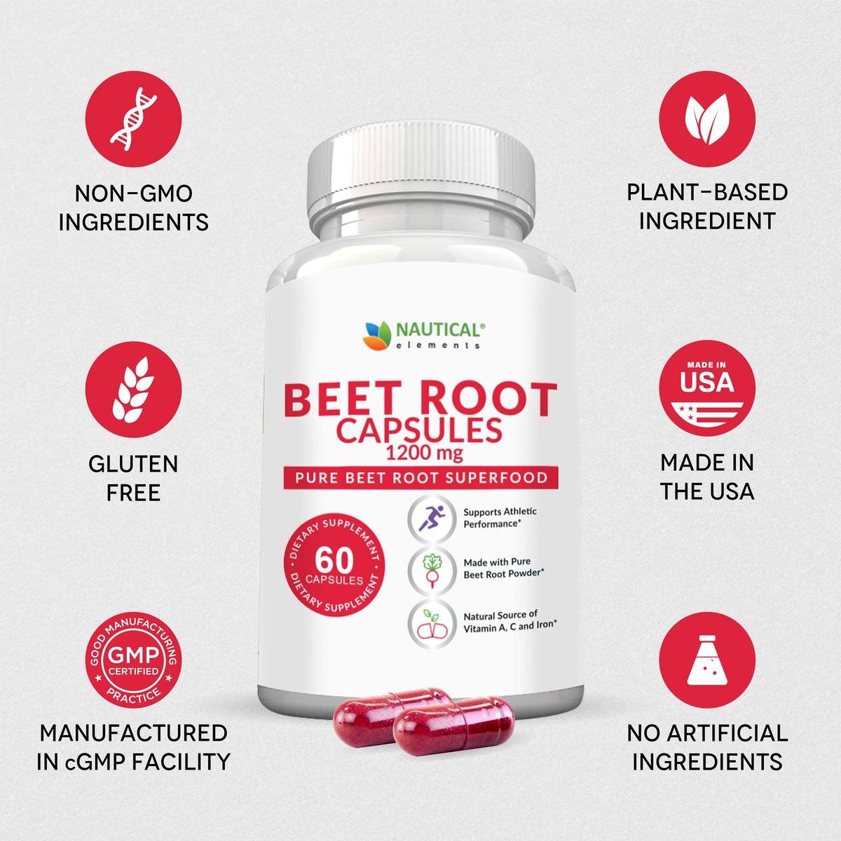 Rote Bete Kapseln - 1200 mg pro Portion - 60 Kapseln - Rote Bete Pulver unterstützt Blutdruck, sportliche Leistung, Verdauung, Immunsystem (rein, nicht gentechnisch verändert & glutenfrei)
