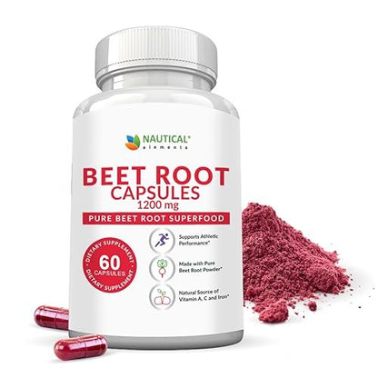 Rote Bete Kapseln - 1200 mg pro Portion - 60 Kapseln - Rote Bete Pulver unterstützt Blutdruck, sportliche Leistung, Verdauung, Immunsystem (rein, nicht gentechnisch verändert & glutenfrei)