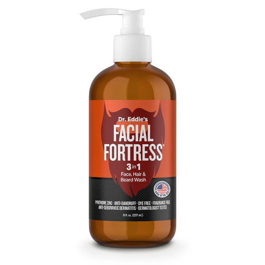 Facial Fortress Dr. Eddie's 3-in-1 Gesichts-, Haar- und Bartwäsche - Anti-Schuppen Shampoo für Männer, Bartreiniger, Gesichtsseife mit Pyrithion Zink - 240 ml (1er-Pack)