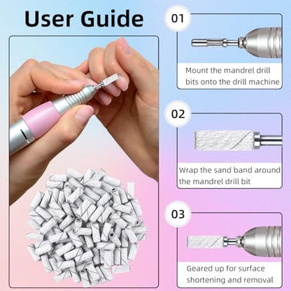 100 Stück 240er Körnung weiße kleine Schleifbänder Nagelbohrer-Bit, extreme feine Körnung Mini-Schleifband, Nagelbohrer-Aufsätze, Upgrade 3,1 mm Mandrel-Bits, professioneller Nagelbohrer für Acrylnägel