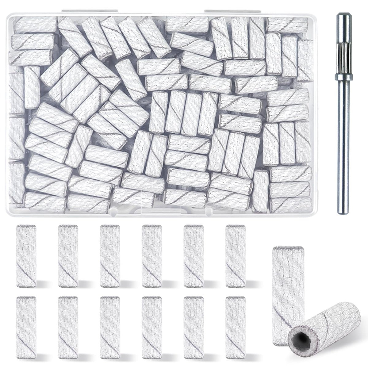 100 Stück 240er Körnung weiße kleine Schleifbänder Nagelbohrer-Bit, extreme feine Körnung Mini-Schleifband, Nagelbohrer-Aufsätze, Upgrade 3,1 mm Mandrel-Bits, professioneller Nagelbohrer für Acrylnägel