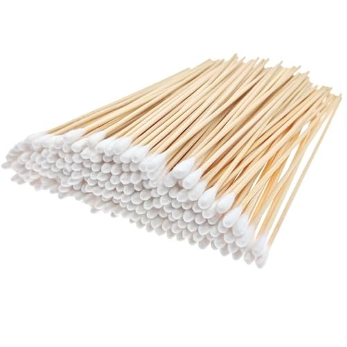 RIKWOG 200 Stk. Wattestäbchen, 15 cm lange Ohrstäbchen mit extra langem Holzgriff für Reinigung, Schmuck, Polieren, Make-up, Hunde