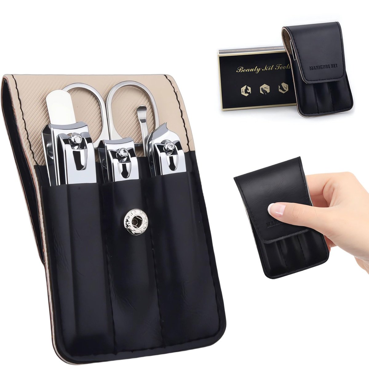 Nagelknipser Set, 6-teiliges Zehennagelknipser Set, Edelstahl Fingernagelknipser, PU-Leder Maniküre-Set, Reise-Nagelpflege-Set, Geschenkidee