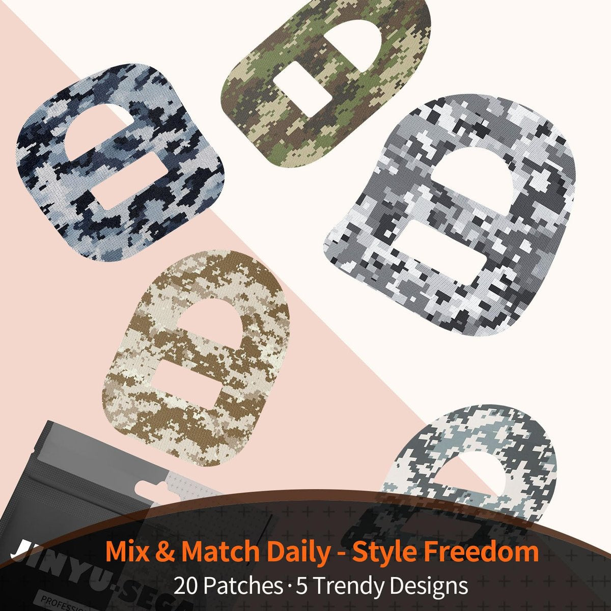 Omnipod 5 Klebepflaster – wasserdichte Overpatches mit Riemen, vorgeschnitten, schweißfest, Camo, 20 Stück