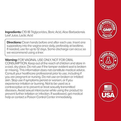 O Positiv URO Borsäure-Vaginalzäpfchen – mit Milchsäure und Aloe für schnelle Linderung und Vaginalgeruchskontrolle – Vegan, ohne Parabene, Farbstoffe und Duftstoffe – 12 Stück (1 Packung)