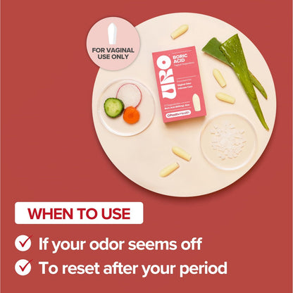 O Positiv URO Borsäure-Vaginalzäpfchen – mit Milchsäure und Aloe für schnelle Linderung und Vaginalgeruchskontrolle – Vegan, ohne Parabene, Farbstoffe und Duftstoffe – 12 Stück (1 Packung)