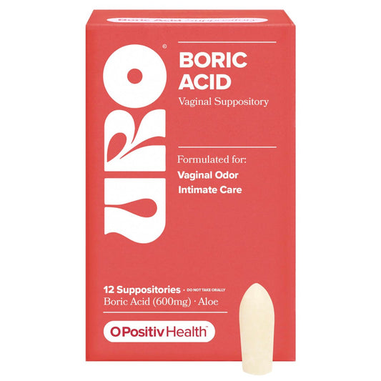 O Positiv URO Borsäure-Vaginalzäpfchen – mit Milchsäure und Aloe für schnelle Linderung und Vaginalgeruchskontrolle – Vegan, ohne Parabene, Farbstoffe und Duftstoffe – 12 Stück (1 Packung)