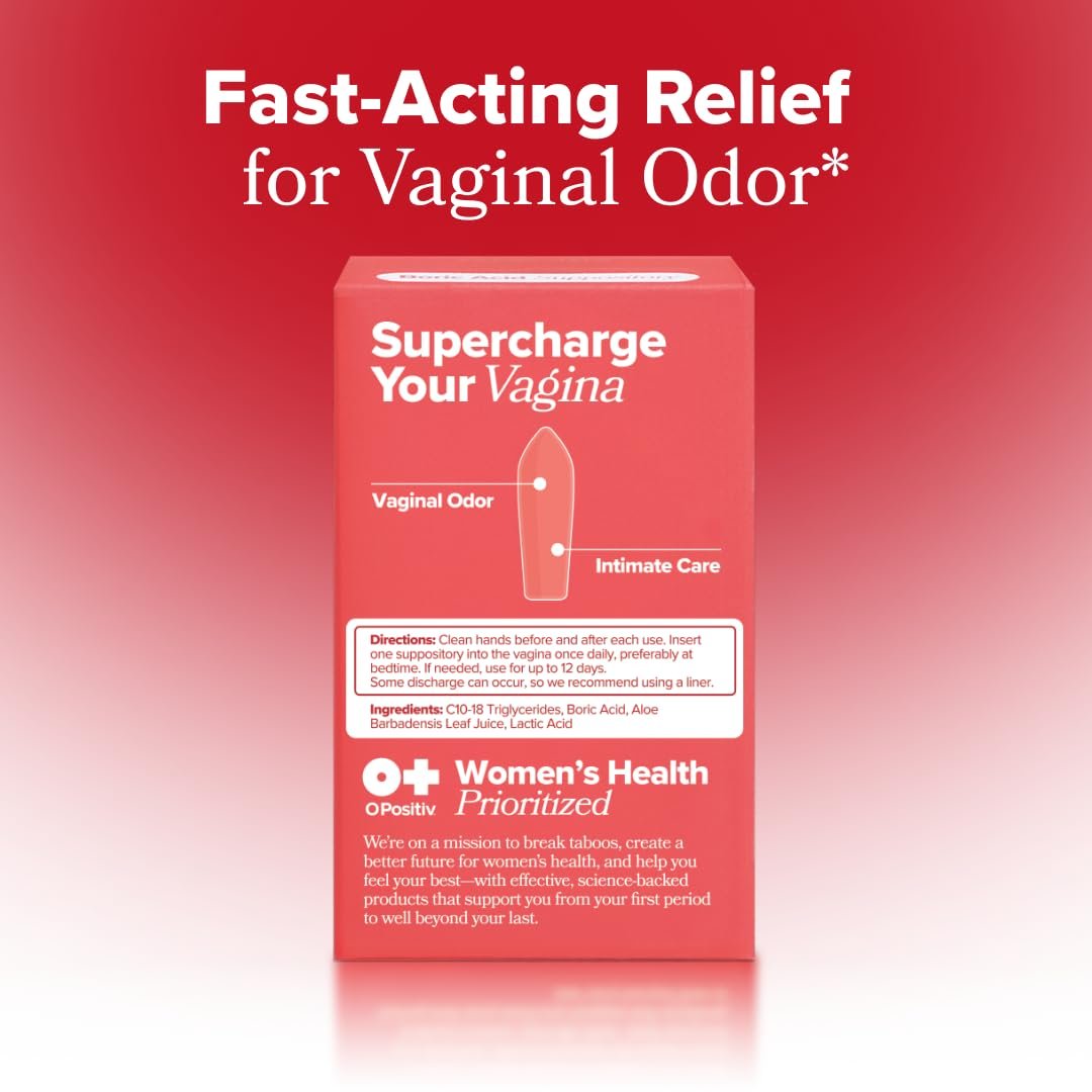 O Positiv URO Borsäure-Vaginalzäpfchen – mit Milchsäure und Aloe für schnelle Linderung und Vaginalgeruchskontrolle – Vegan, ohne Parabene, Farbstoffe und Duftstoffe – 12 Stück (1 Packung)