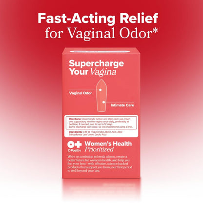 O Positiv URO Borsäure-Vaginalzäpfchen – mit Milchsäure und Aloe für schnelle Linderung und Vaginalgeruchskontrolle – Vegan, ohne Parabene, Farbstoffe und Duftstoffe – 12 Stück (1 Packung)