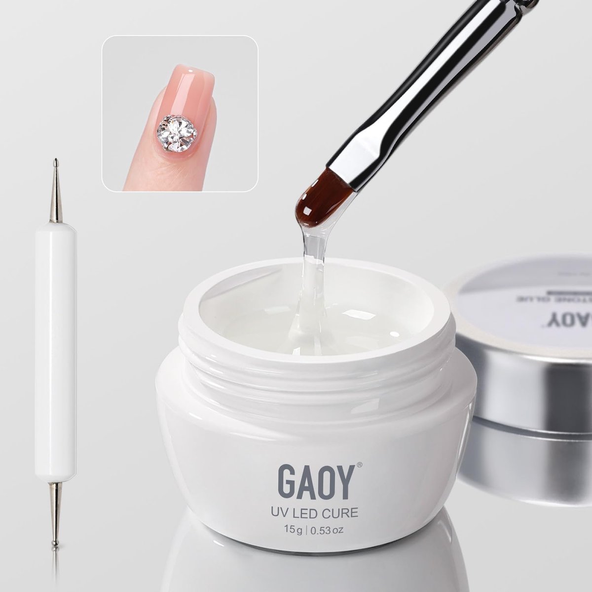 GAOY Strass-Kleber für Nägel, 15 ml UV-Gel-Kleber mit Nailart-Pinseln, für Charms, Diamanten, Perlen und Dekorationen
