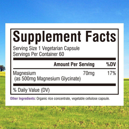 Innate Vitality Magnesium Glycinat 500mg | 70mg Elementares Magnesium – Hochabsorbierend, nicht gepuffert, vegan, 60 Kapseln