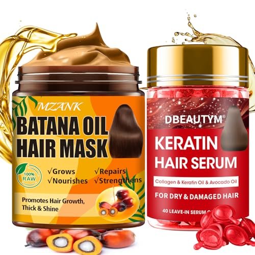 Batana Öl für Haarwachstum & Keratin Haarbehandlung Serum, Batana Haarmaske für geschädigtes Haar und Wachstum, 40 Kapseln Leave-in Haaröl Anti-Frizz Haarkur Serum