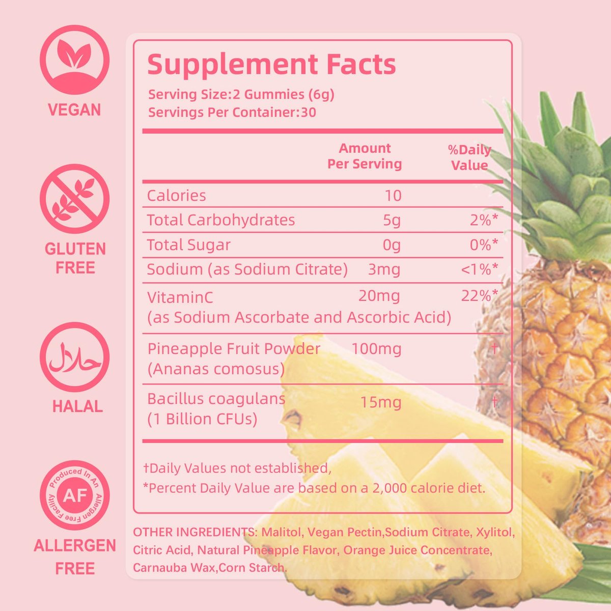 Airboy Vaginale Probiotika Gummibärchen für Frauen – Ananas-Gummis für ausgewogenen pH-Wert, Hefegleichgewicht & Florasupport – 60 Gummis