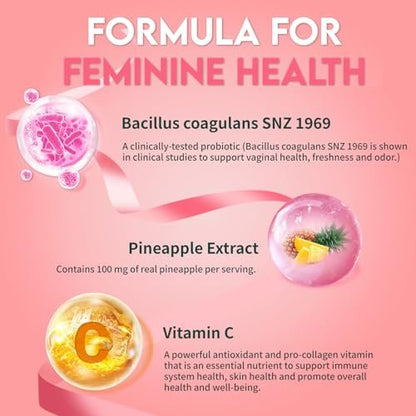 Airboy Vaginale Probiotika Gummibärchen für Frauen – Ananas-Gummis für ausgewogenen pH-Wert, Hefegleichgewicht & Florasupport – 60 Gummis