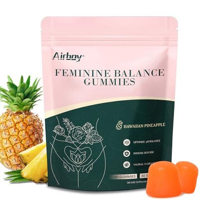 Airboy Vaginale Probiotika Gummibärchen für Frauen – Ananas-Gummis für ausgewogenen pH-Wert, Hefegleichgewicht & Florasupport – 60 Gummis
