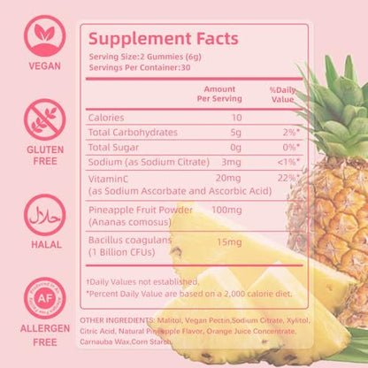 Airboy Vaginale Probiotika Gummibärchen für Frauen – Ananas-Gummis für ausgewogenen pH-Wert, Hefegleichgewicht & Florasupport – 60 Gummis