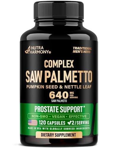 Saw Palmetto für Männer 640mg - Kürbiskern | Brennnessel | Zink & Pygeum - Prostata- & Blasengesundheit - DHT-Blocker & Haarunterstützung - 45% Fettsäuren, klinische Stärke - 120 Kapseln