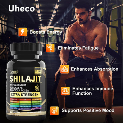 Uheco Shilajit Supplement – 19-in-1 Kapseln mit Seemoos, Ashwagandha, Tongkat Ali und Fulvinsäure – 90 Kapseln