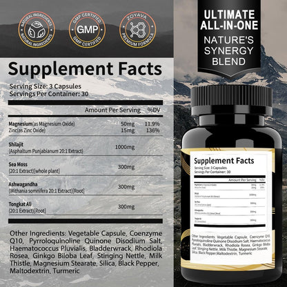 Uheco Shilajit Supplement – 19-in-1 Kapseln mit Seemoos, Ashwagandha, Tongkat Ali und Fulvinsäure – 90 Kapseln