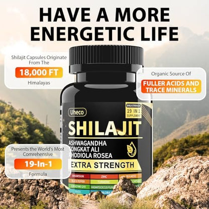 Uheco Shilajit Supplement – 19-in-1 Kapseln mit Seemoos, Ashwagandha, Tongkat Ali und Fulvinsäure – 90 Kapseln