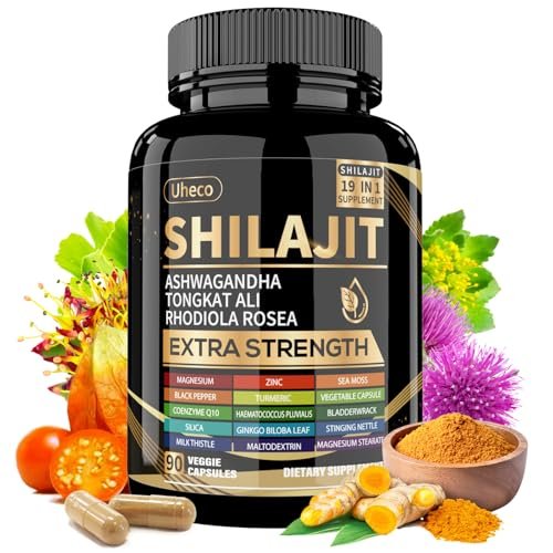Uheco Shilajit Supplement – 19-in-1 Kapseln mit Seemoos, Ashwagandha, Tongkat Ali und Fulvinsäure – 90 Kapseln