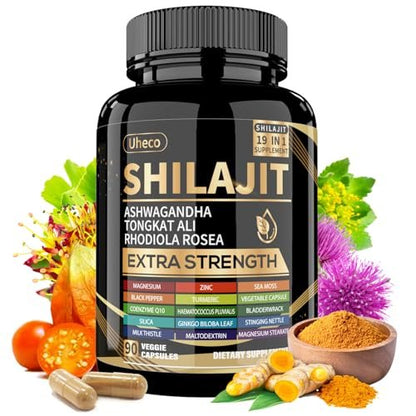 Uheco Shilajit Supplement – 19-in-1 Kapseln mit Seemoos, Ashwagandha, Tongkat Ali und Fulvinsäure – 90 Kapseln