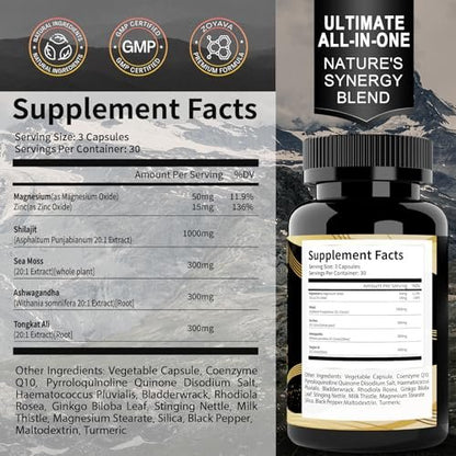 Uheco Shilajit Supplement – 19-in-1 Kapseln mit Seemoos, Ashwagandha, Tongkat Ali und Fulvinsäure – 90 Kapseln