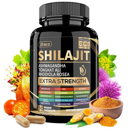 Uheco Shilajit Supplement – 19-in-1 Kapseln mit Seemoos, Ashwagandha, Tongkat Ali und Fulvinsäure – 90 Kapseln