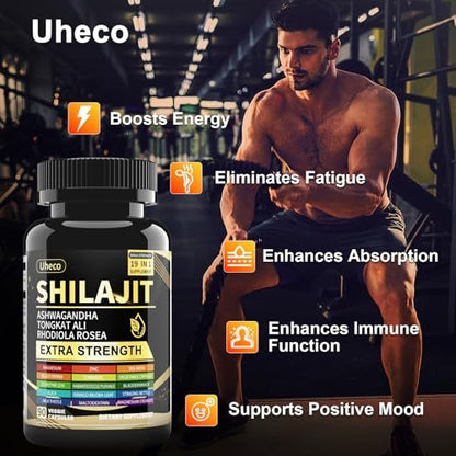 Uheco Shilajit Supplement – 19-in-1 Kapseln mit Seemoos, Ashwagandha, Tongkat Ali und Fulvinsäure – 90 Kapseln