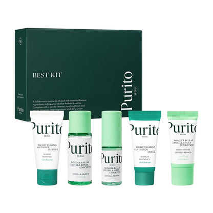 PURITO SEOUL Best Kit – Komplette Hautpflege-Routine mit Panthenol-Reiniger & Creme, Unparfümierte Centella-Serum & Toner, für alle Hauttypen, Geschenkset, K-Beauty, 3,52 fl. oz.