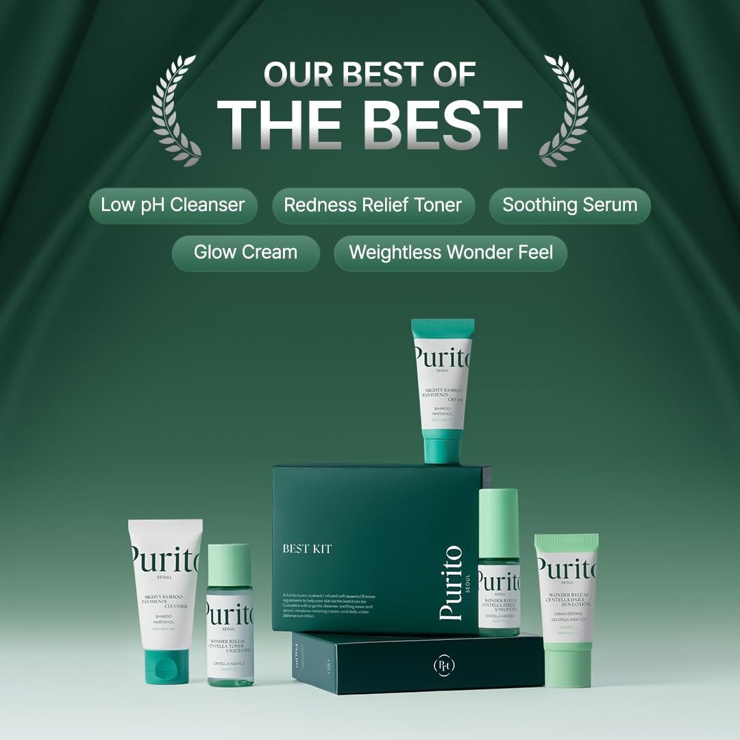 PURITO SEOUL Best Kit – Komplette Hautpflege-Routine mit Panthenol-Reiniger & Creme, Unparfümierte Centella-Serum & Toner, für alle Hauttypen, Geschenkset, K-Beauty, 3,52 fl. oz.