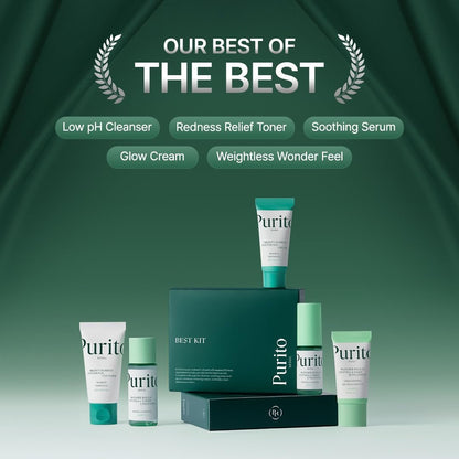 PURITO SEOUL Best Kit – Komplette Hautpflege-Routine mit Panthenol-Reiniger & Creme, Unparfümierte Centella-Serum & Toner, für alle Hauttypen, Geschenkset, K-Beauty, 3,52 fl. oz.