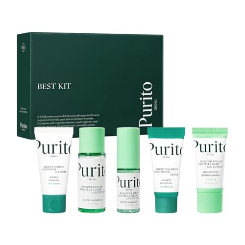 PURITO SEOUL Best Kit – Komplette Hautpflege-Routine mit Panthenol-Reiniger & Creme, Unparfümierte Centella-Serum & Toner, für alle Hauttypen, Geschenkset, K-Beauty, 3,52 fl. oz.