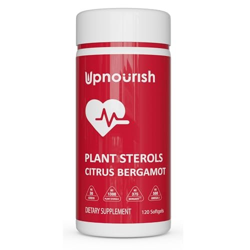 UpNourish Pflanzensterole mit Citrus Bergamot, CoQ10, Omega 3, Olivenblatt, Curcumin, Schwarzer Knoblauch und Niacin – 120 Softgels