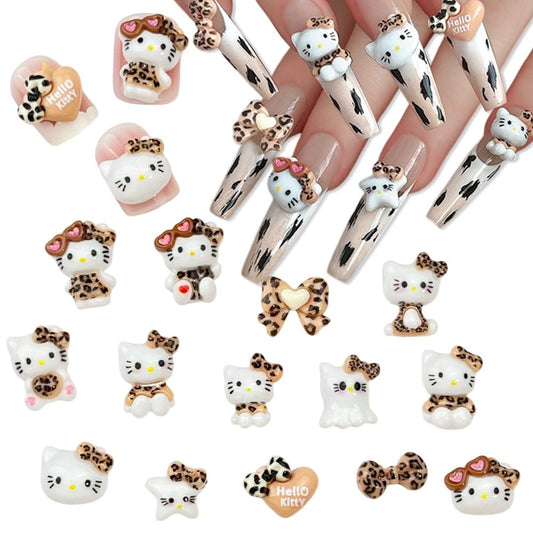 60-teilige 3D-Nagelverzierungen mit Leoparden-Katzen-Motiv – Kawaii Rhinestones für Acrylnägel, DIY-Basteln & Handyhüllen